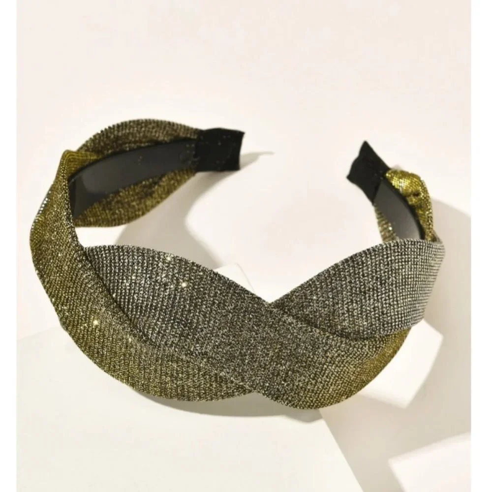 Gold Metallic Knotted Headband Sparkly Wide Hair Band for Women